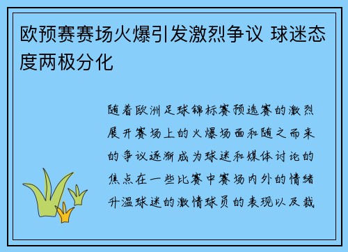 欧预赛赛场火爆引发激烈争议 球迷态度两极分化
