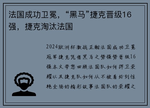 法国成功卫冕，“黑马”捷克晋级16强，捷克淘汰法国