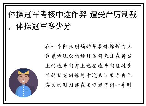 体操冠军考核中途作弊 遭受严厉制裁，体操冠军多少分